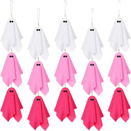 KissICON 15 pcs / China Pink Halloween Ghost Decorations Girly Halloween Room Decor Halloween Ghost Hanging Decor Set Pastel Pink White Soft Fabric