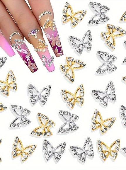 KissICON 150pcs Golden + 150pcs silvery 💋 Butterfly Nail Charms 3D Gems - Shimmering