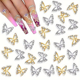 KissICON 150pcs Golden + 150pcs silvery 💋 Butterfly Nail Charms 3D Gems - Shimmering