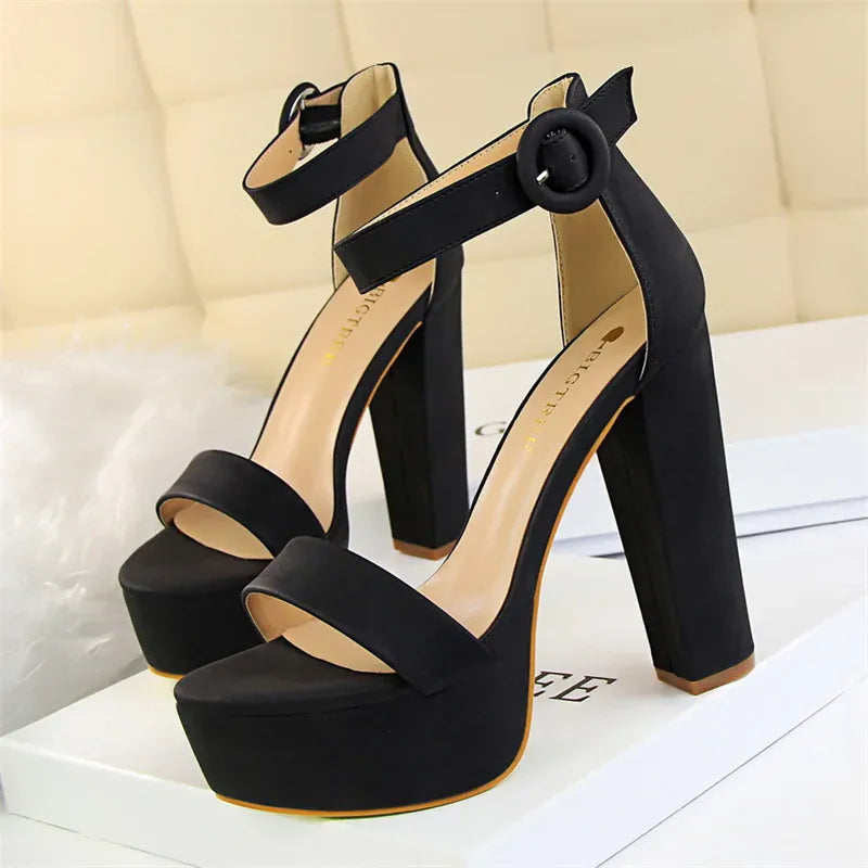 Dropshipman 1550-1 Black / 38 / CHINA New Fashion Simple Comfort Women Platform High Heels Sandals Summer Peep Toe Party Wedding Pumps Buckle Slimming Shoes