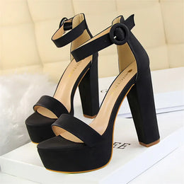 Dropshipman 1550-1 Black / 38 / CHINA New Fashion Simple Comfort Women Platform High Heels Sandals Summer Peep Toe Party Wedding Pumps Buckle Slimming Shoes