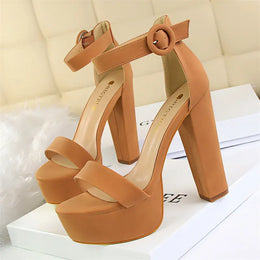 Dropshipman 1550-1 Camel / 34 / CHINA New Fashion Simple Comfort Women Platform High Heels Sandals Summer Peep Toe Party Wedding Pumps Buckle Slimming Shoes