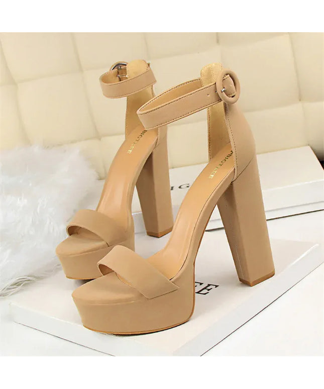 Dropshipman 1550-1 Khaki / 34 / CHINA New Fashion Simple Comfort Women Platform High Heels Sandals Summer Peep Toe Party Wedding Pumps Buckle Slimming Shoes