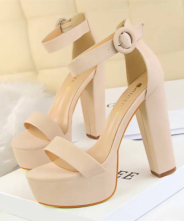 Dropshipman 1550-1 Pink / 43 / CHINA New Fashion Simple Comfort Women Platform High Heels Sandals Summer Peep Toe Party Wedding Pumps Buckle Slimming Shoes