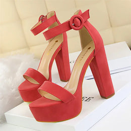 Dropshipman 1550-1 Red / 43 / CHINA New Fashion Simple Comfort Women Platform High Heels Sandals Summer Peep Toe Party Wedding Pumps Buckle Slimming Shoes