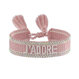 KissICON 157 stone Rhinestone Embroidery Woven Bracelets Adjustable Rope Stackable Bangle For Women