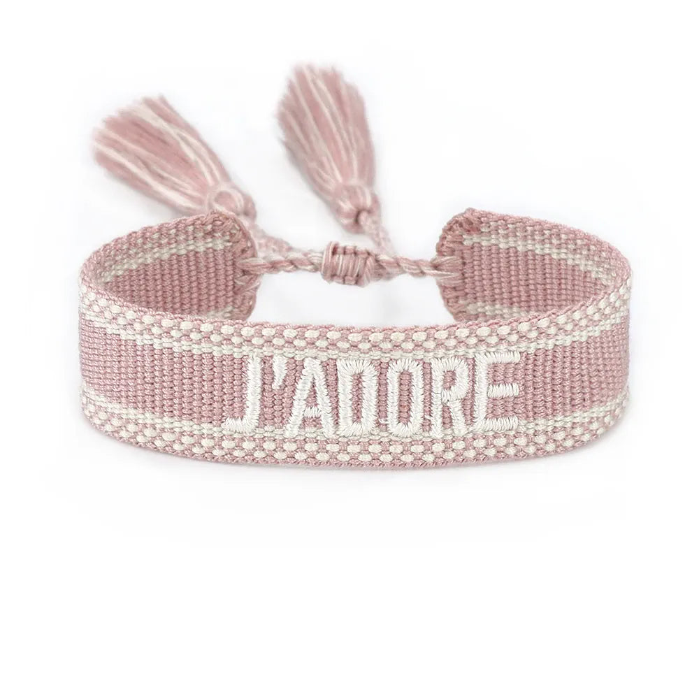 KissICON 157ja Rhinestone Embroidery Woven Bracelets Adjustable Rope Stackable Bangle For Women