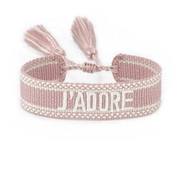 KissICON 157ja Rhinestone Embroidery Woven Bracelets Adjustable Rope Stackable Bangle For Women