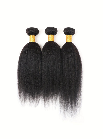 KissICON 16 16 18 / Natural Black Brazilian Yaki Straight Extensions 3 Bundles Remy Black