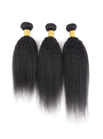 KissICON 16 18 20 / Natural Black Brazilian Yaki Straight Extensions 3 Bundles Remy Black