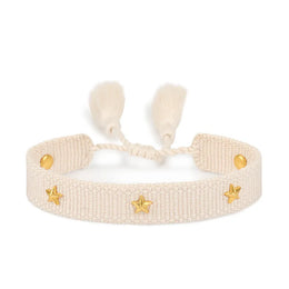 KissICON 16 beige Rhinestone Embroidery Woven Bracelets Adjustable Rope Stackable Bangle For Women