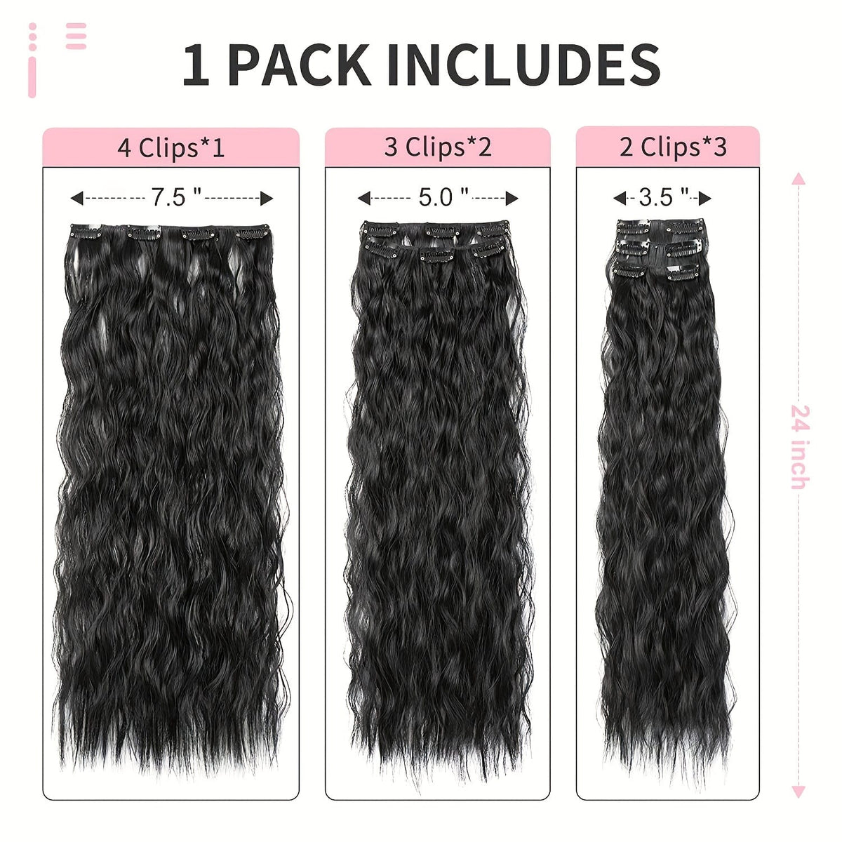 KissICON 16 Black Clips For Synthetic Curls - Soft
