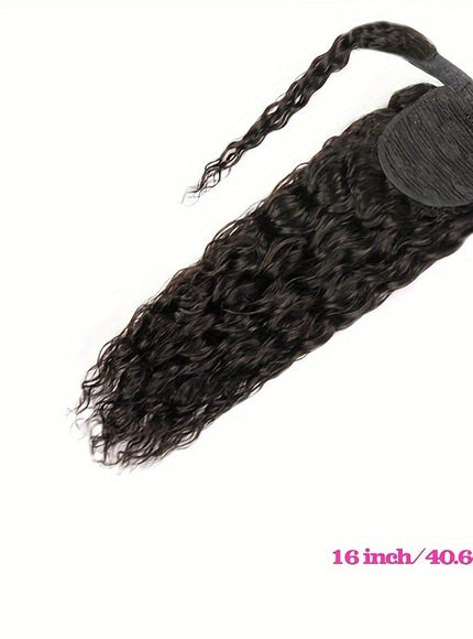 KissICON 16inch / Black KissIcon Human Hair Water Wave Ponytail - Natural