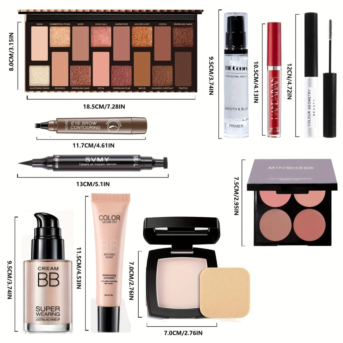 KissICON 16PCS Complete Pro Makeup Kit Eyes Face