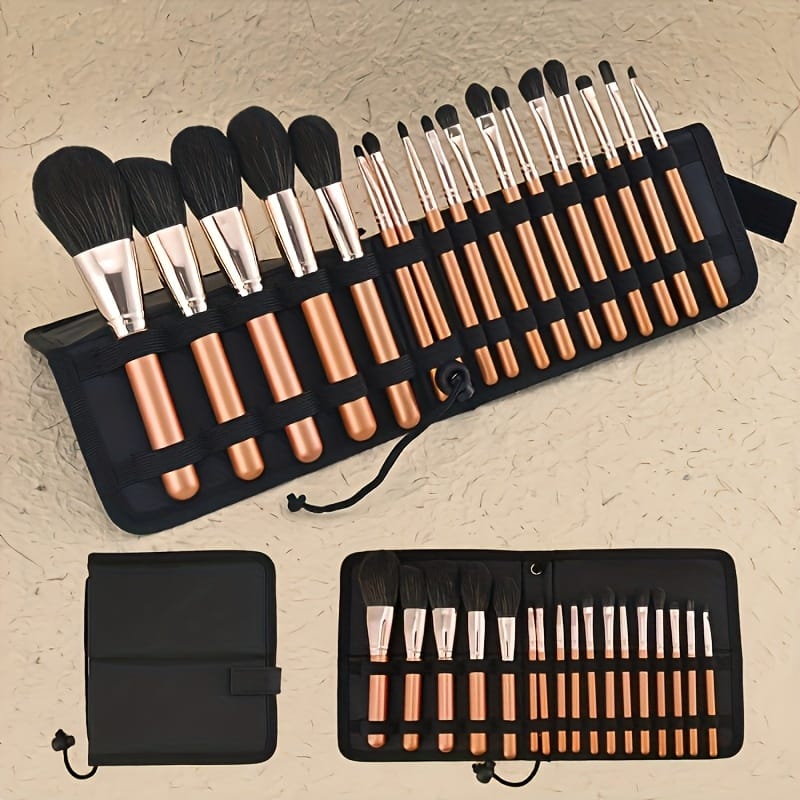 KissICON 17-pack maple leaf red and black drawstring stand bag 17piece Maple Leaf Red Makeup Brush Set