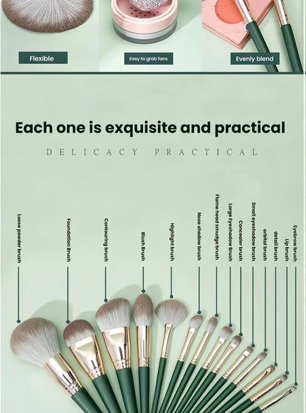 KissICON 17pc Green Pro Makeup Brush Set – W Storage