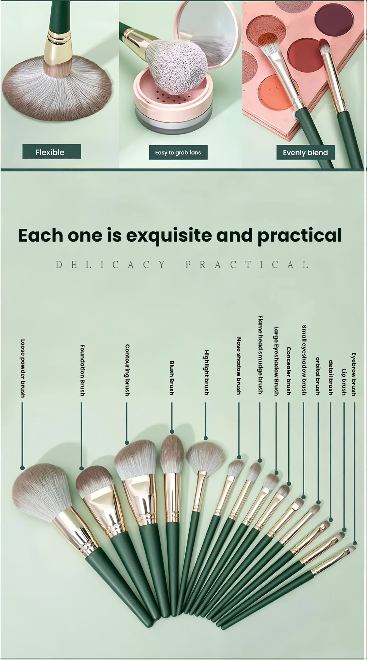KissICON 17pc Green Pro Makeup Brush Set – W Storage
