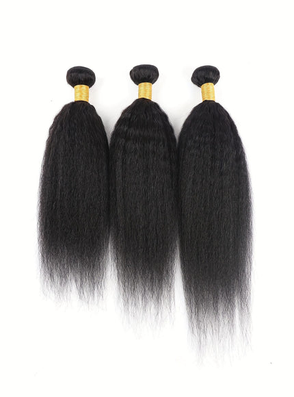 KissICON 18 20 22 / Natural Black Brazilian Yaki Straight Extensions 3 Bundles Remy Black