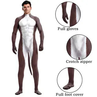 KissICON 18 / XXL Halloween Costume  Adult Mens Wild Animal Cosplay Costume Full Cover 3D Print Beast Petsuit Jumpsuit Bodysuit Tail