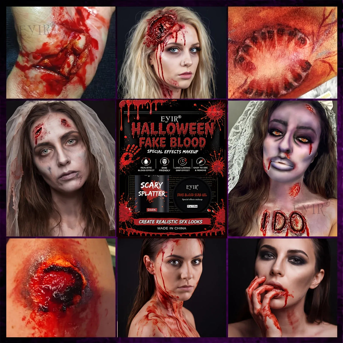 KissICON 185g Halloween SFX Makeup Kit - Skin Wax Blood Plasma, Special Effects Scar Wax, Liquid Latex, Washable Fake Blood, Fake Blood Spray