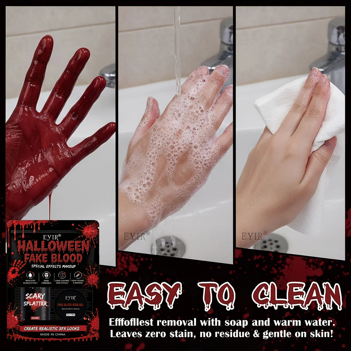 KissICON 185g Halloween SFX Makeup Kit - Skin Wax Blood Plasma, Special Effects Scar Wax, Liquid Latex, Washable Fake Blood, Fake Blood Spray