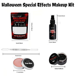 KissICON 185g Halloween SFX Makeup Kit - Skin Wax Blood Plasma, Special Effects Scar Wax, Liquid Latex, Washable Fake Blood, Fake Blood Spray