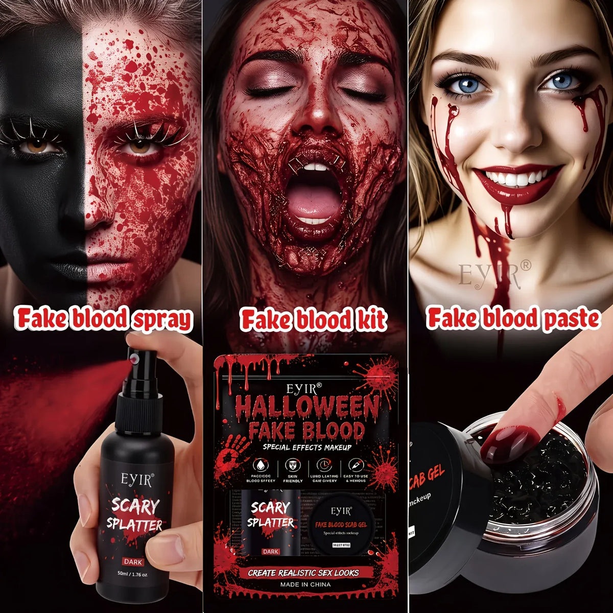 KissICON 185g Halloween SFX Makeup Kit - Skin Wax Blood Plasma, Special Effects Scar Wax, Liquid Latex, Washable Fake Blood, Fake Blood Spray