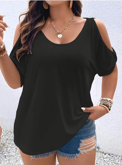 Women's Elegant Off-Shoulder Round Neck T-Shirt - Soft Stretchy Fabric, Solid Color Summer Casual & Formal Wear, Hand Wash Only, Everyday Comfort Tee, Elegant Shirt, Comfortable Fit Shirt