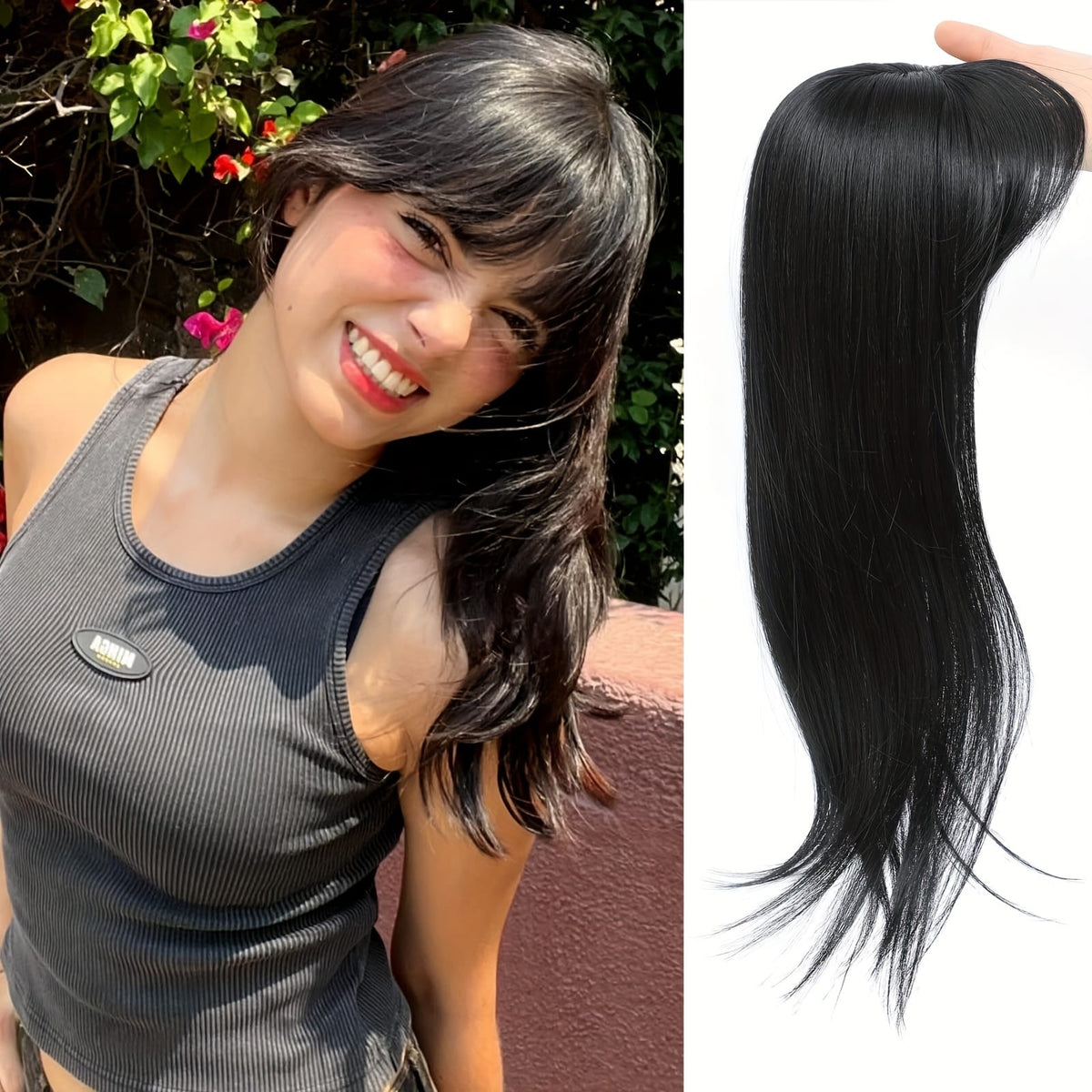 KissICON 18inch / 1B-Black 💋 Elegant Clip-In Bangs Blonde Hairpieces - 360°