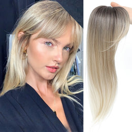 KissICON 18inch / Ombre Dark Root To Blonde 💋 Elegant Clip-In Bangs Blonde Hairpieces - 360°
