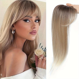 KissICON 18inch / Ombre Light Brown To Blonde 💋 Elegant Clip-In Bangs Blonde Hairpieces - 360°