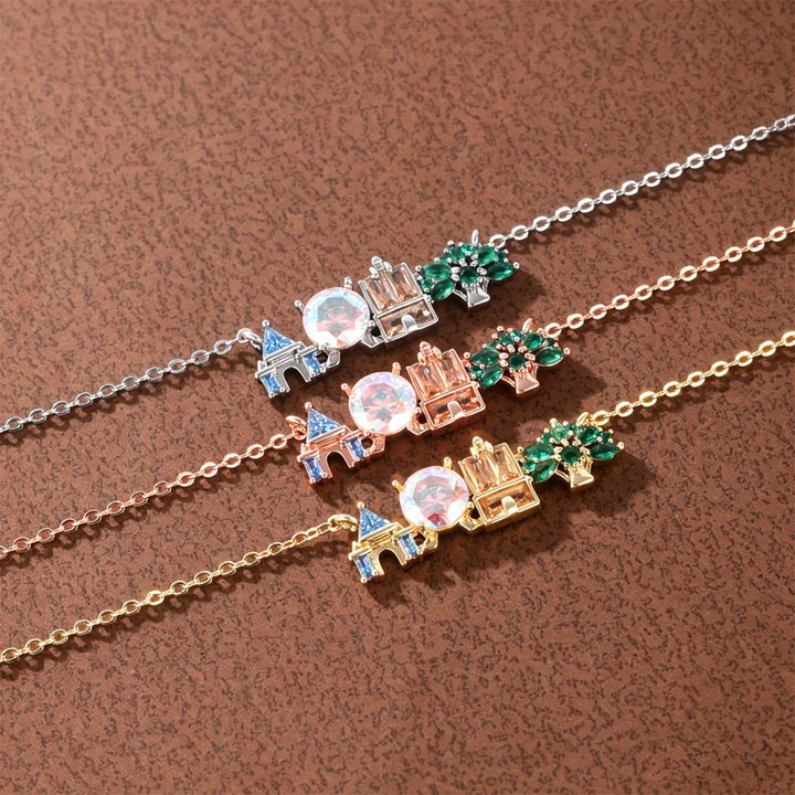 18K Gold Plated Colored Zircon Inlaid Amusement Park Pendant Necklace Cute Sweet Design Versatile Fashion Jewelry Girl 's Gift