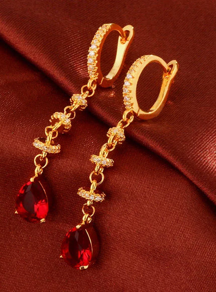 KissICON 18K Gold Tassel Earrings Red Zircon - Elegant Party Gems