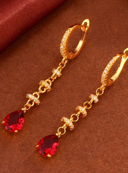 KissICON 18K Gold Tassel Earrings Red Zircon - Elegant Party Gems
