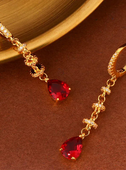 KissICON 18K Gold Tassel Earrings Red Zircon - Elegant Party Gems