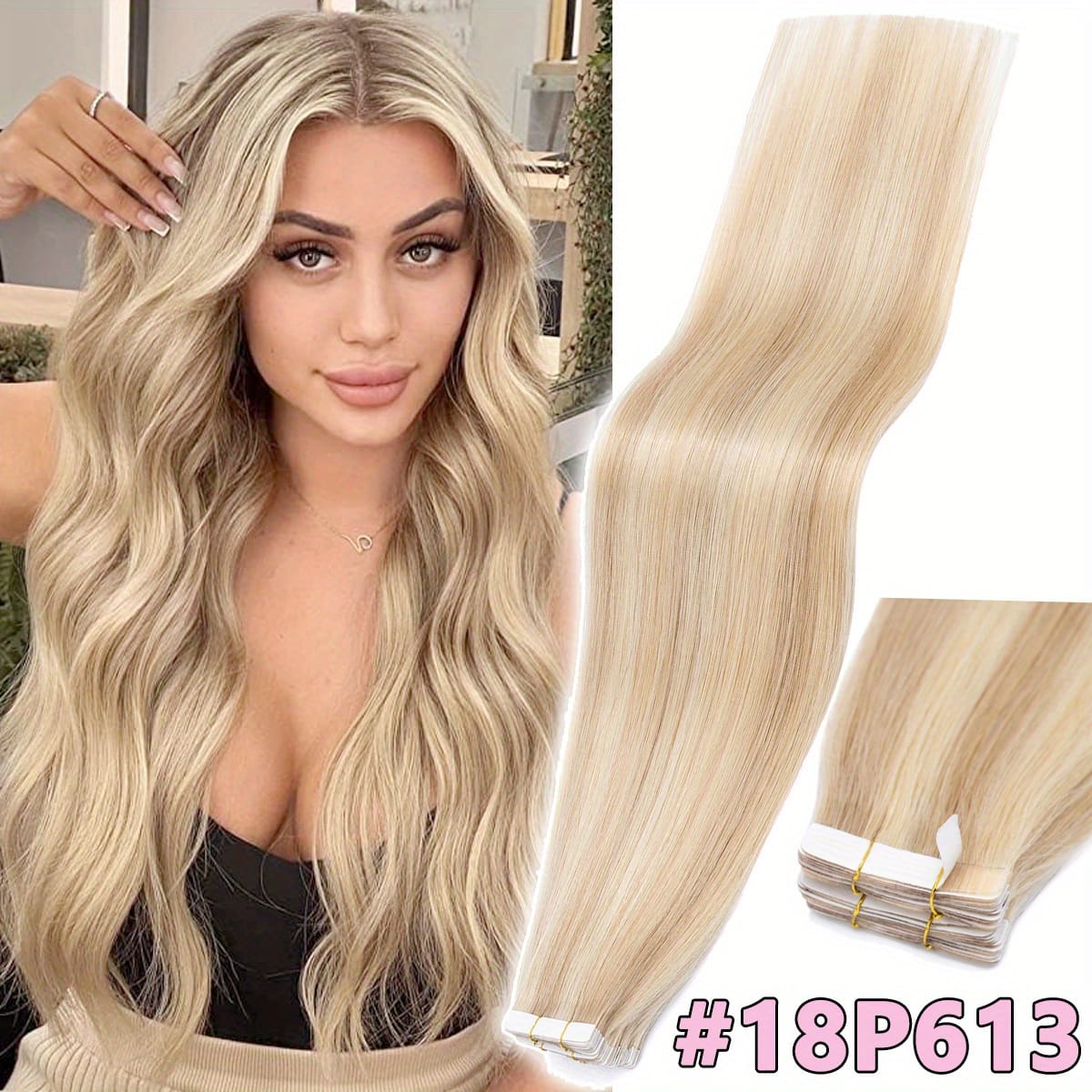 KissICON #18P613 / 18inch 💋 Tape In 100% Human Hair Extensions Weft