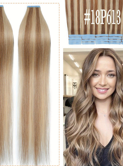 KissICON #18P613 / 20inch 💋 Tape In 100% Human Hair Extensions Weft