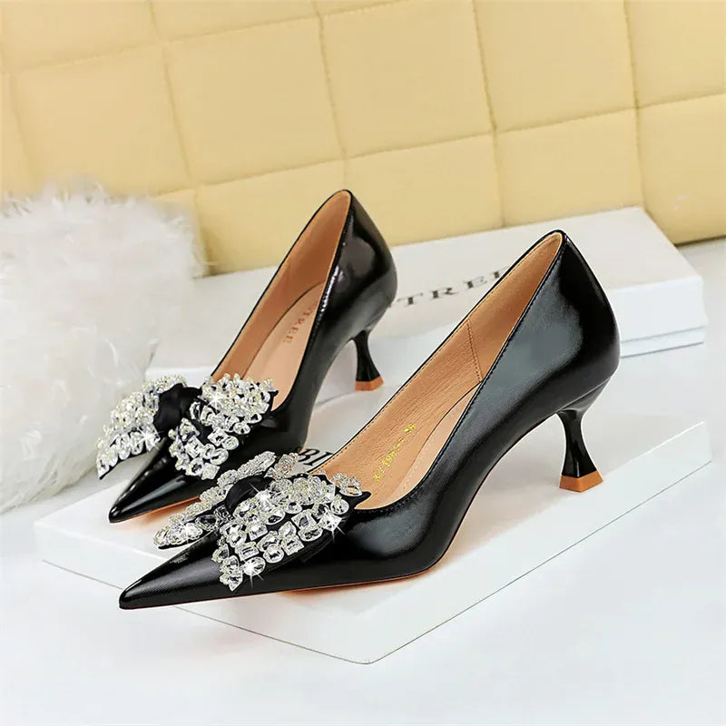 KissICON 1961-H9 Black / 42 / CHINA Women Green Pointed Toe Pumps Wedding Middle Low
