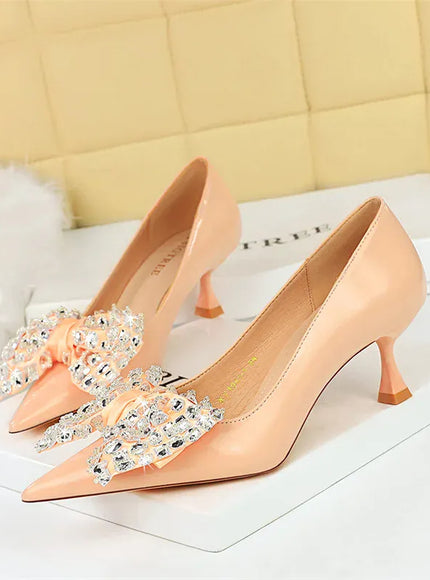 KissICON 1961-H9  Pink / 34 / CHINA Women Green Pointed Toe Pumps Wedding Middle Low