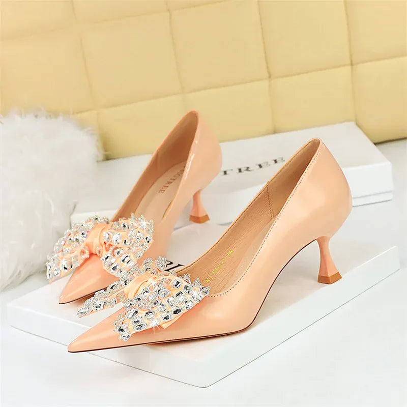 KissICON 1961-H9  Pink / 34 / CHINA Women Green Pointed Toe Pumps Wedding Middle Low