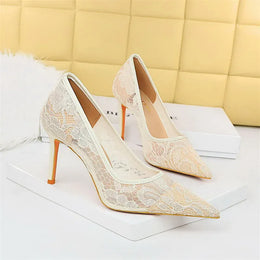 KissICON 1963-1 White / 42(Foot26cm) / CHINA Summer Wine Red Lace Flower Women Pumps Shallow