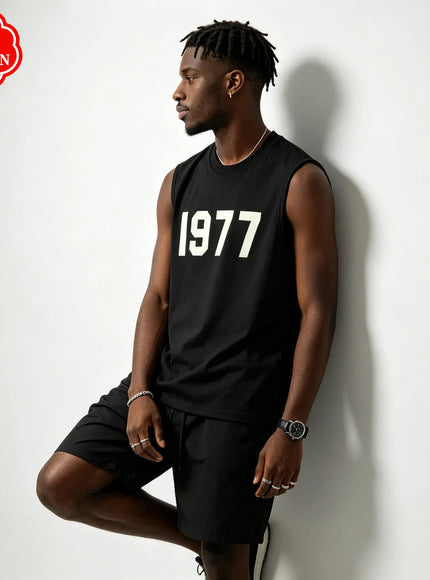 KissICON 1977 Cotton Mens Loose Sleeveless Summer Round Neck Vest