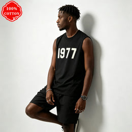 KissICON 1977 Cotton Mens Loose Sleeveless Summer Round Neck Vest