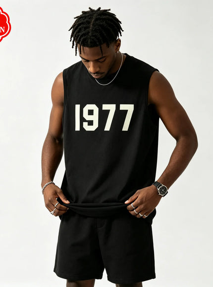 KissICON 1977 Cotton Mens Loose Sleeveless Summer Round Neck Vest