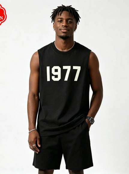 KissICON 1977 Cotton Mens Loose Sleeveless Summer Round Neck Vest
