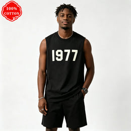 KissICON 1977 Cotton Mens Loose Sleeveless Summer Round Neck Vest