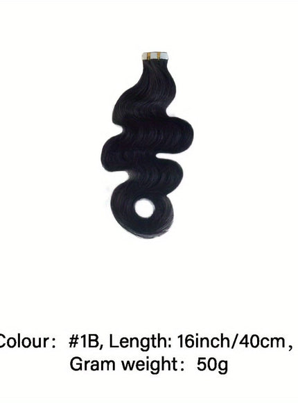 KissICON #1B / 16inch KissIcon Body Wave Tape In Extensions Natural Look