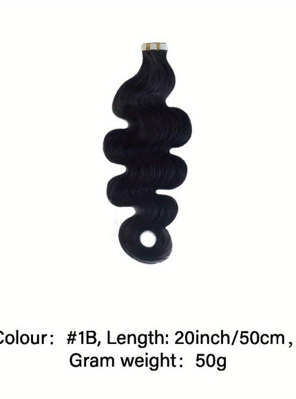 KissICON #1B / 20inch KissIcon Body Wave Tape In Extensions Natural Look