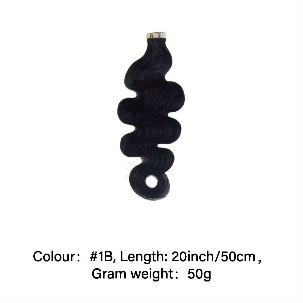KissICON #1B / 20inch KissIcon Body Wave Tape In Extensions Natural Look