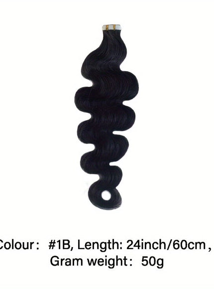 KissICON #1B / 24inch KissIcon Body Wave Tape In Extensions Natural Look